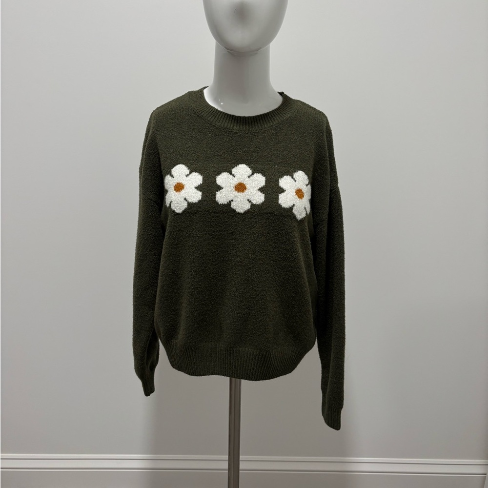 Hooked Up Women’s Green Daisy Sweater S